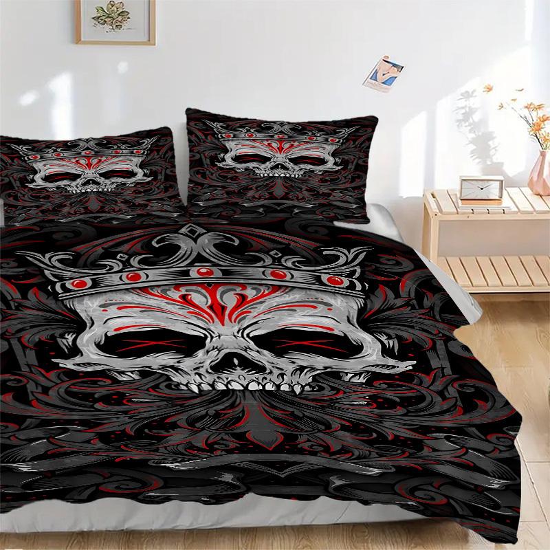 

3pcs Gothic Skull Crown Duvet Cover Set - Machine Washable, Includes 1 Cover and 2 Pillowcases, No Core Included yy251013087 135x200cm