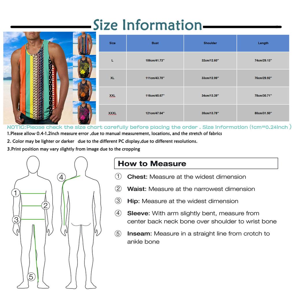 Mens Fashion Hawaiian Beach Sports Tank Top Men Gym Print Vest