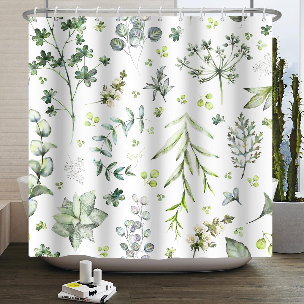 Watercolor Green Leaf Shower Curtain for Bathroom Vines Plant Nordic Minimalist Polyester Botanic Curtain for Home Hotel 180x2