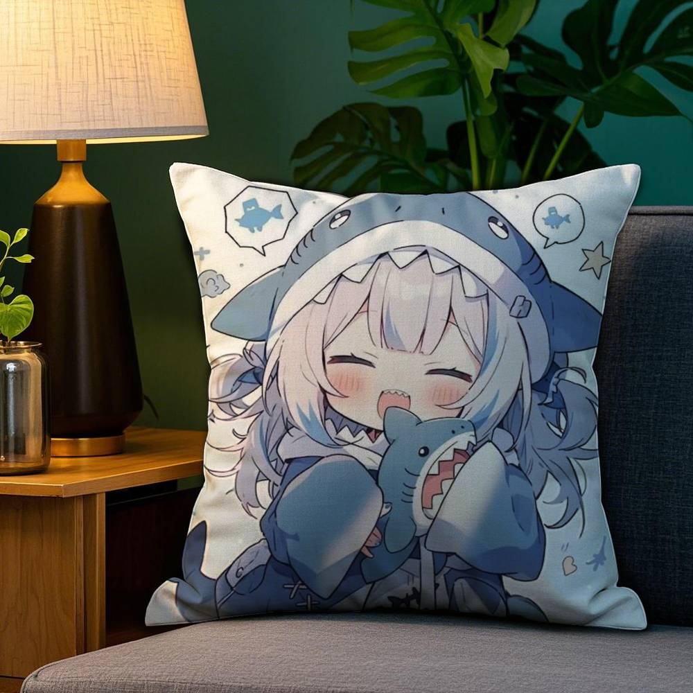 Cute G-Gawr Gura Pillow Case Sofa Living Room Bedroom Double-sided Printing Square Cushion Nap Time Cushion Cover
