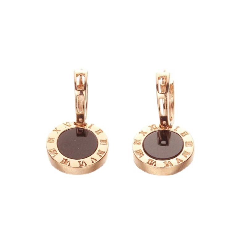 Placcatura in Rame Oro Rosa Moda Rotondi Digitali Orecchini in Agata Nera per Donne Classici Raffinati Orecchini da Festa Zircone