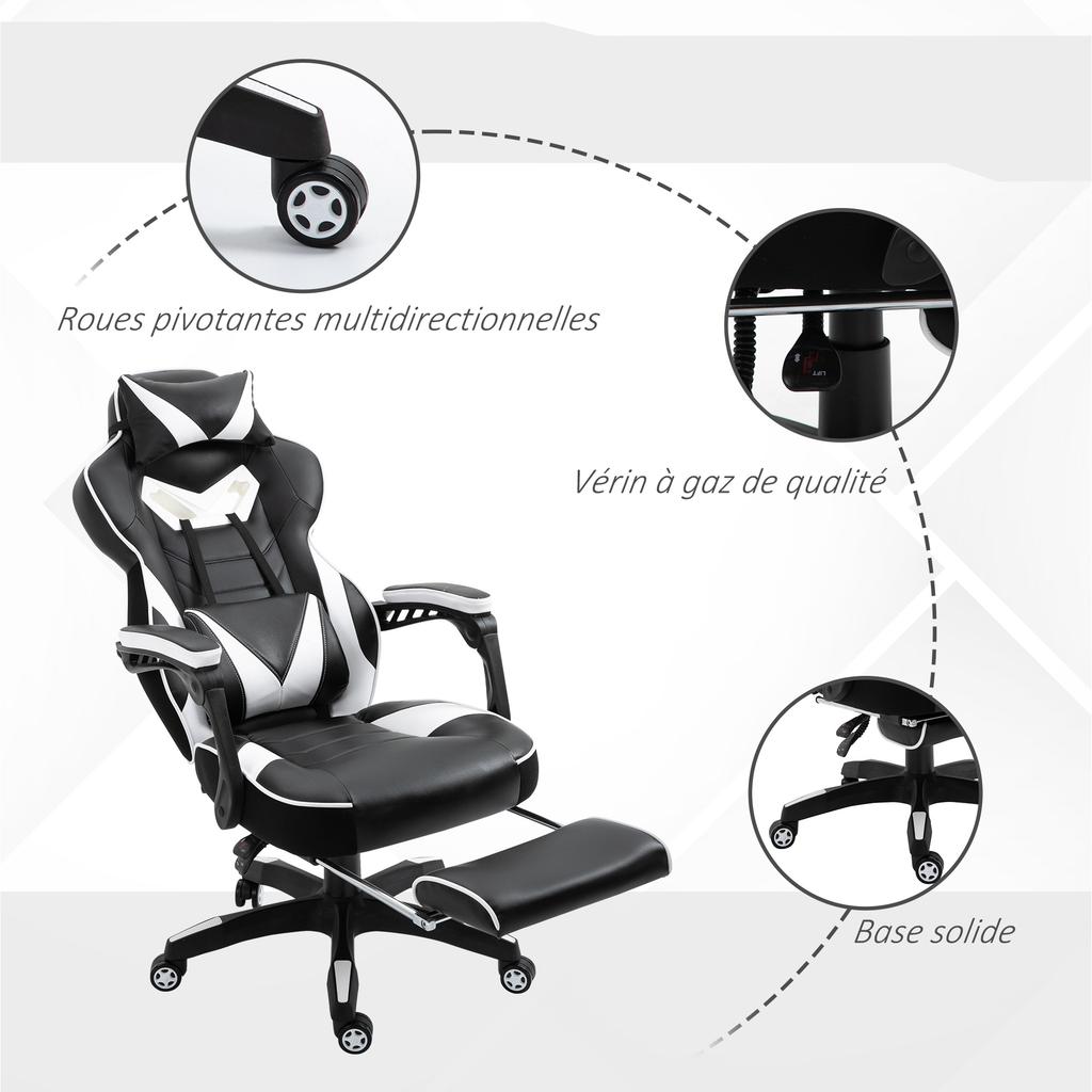 Ergonomic Gaming Chair Comfortable Office Chair With Footrest Headrest And Lumbar Cushion Adjustable Height Black And
