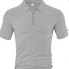 Men Short Sleeve Zip Polo Shirt Casual Jacquard T Shirt