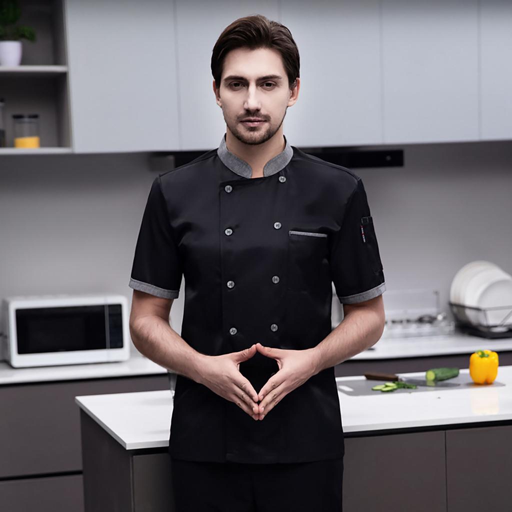 Chef Short Sleeve Breathable Mesh High Temperature Resistant Button Design Easy Washing Cotton Men