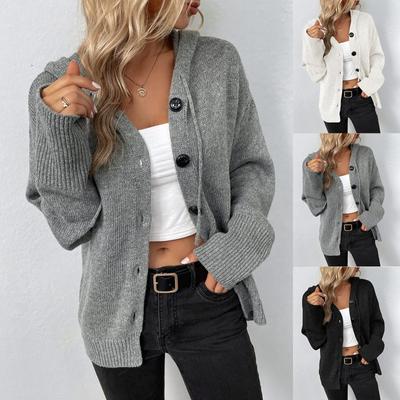 Women's  Button Solid Color Long Sleeve Cardigan Women's Knit Sweater