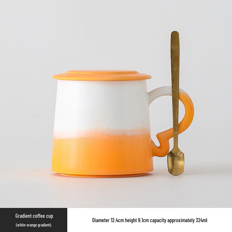 Nordic Gradient Ceramic Tea Cup with Lid - Exquisite Couple Souvenir for Office or Home