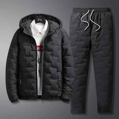 Warmer Anzug aus Baumwolle für Herren im Herbst und Winter, warme Jacke + warme Hose, 2-teiliges Set
