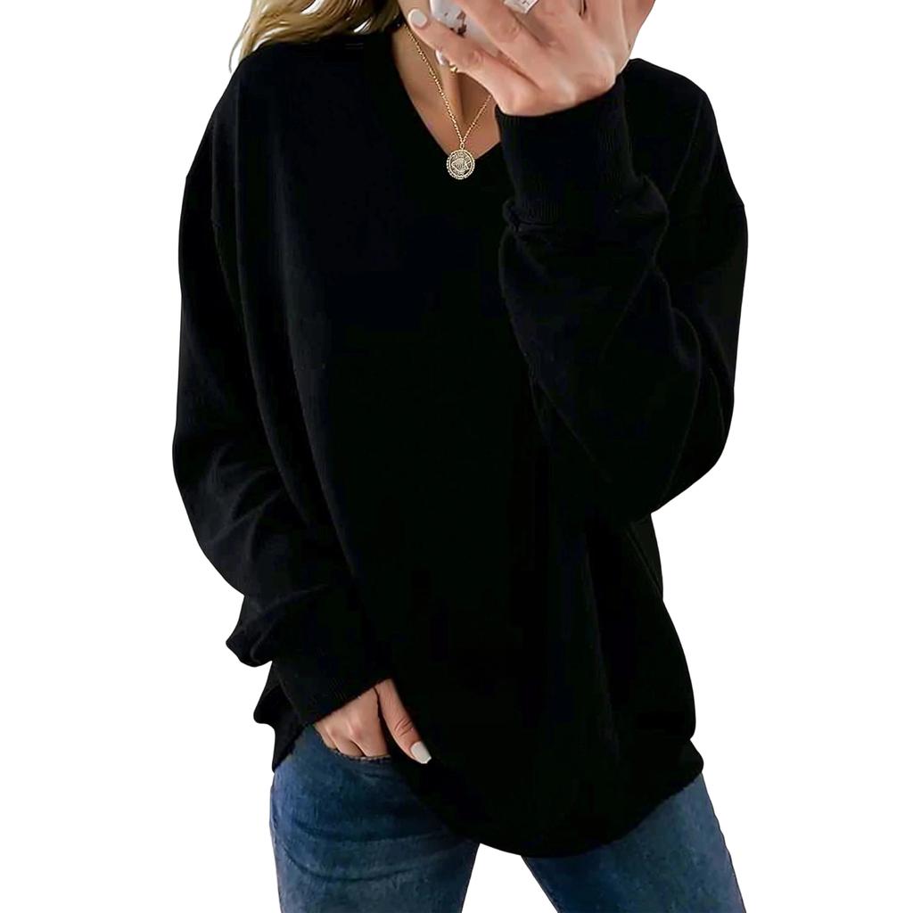 Women's Casual V-Neck Long Sleeve Pullover Top