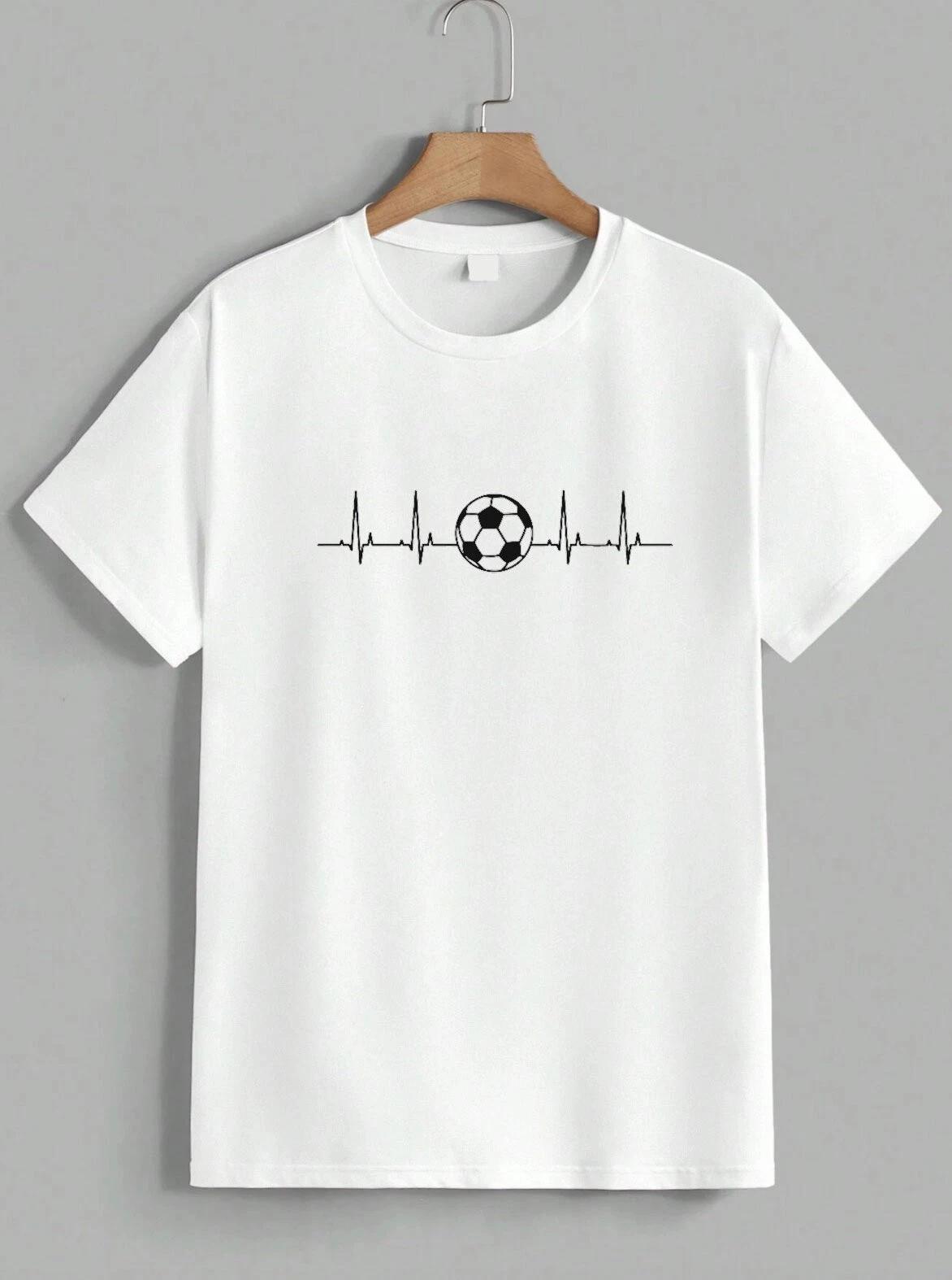 Soccer Fan Cool Heartbeat T-Shirt Football Music Life Graphic Sports Tee Unisex M
