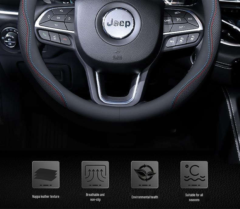 Genuine Leather Steering Wheel Covers for Jeep Compass, Cherokee, Renegade, Wrangler Handlebar.