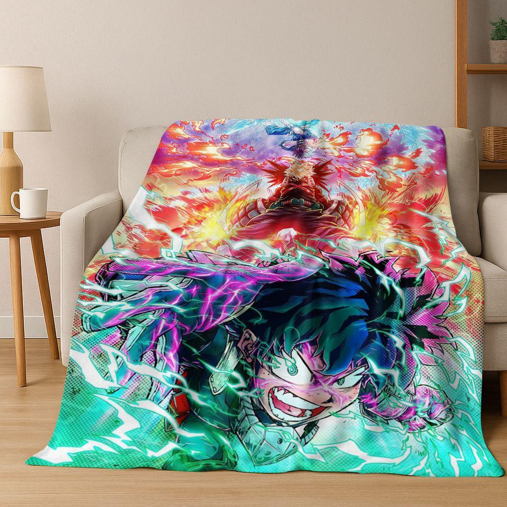 Anime My Hero Academia Deku Katsuki Cartoon Flannel Blanket,Cozy Soft Throw Blanket for Home Bedroom Bed Sofa Picnic Cover Kids