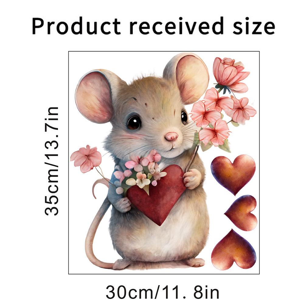 Cartoon Mouse Pattern Wall Sticker with Heart and Flower Patterns, Wall Decoration,Toilet Decoration, Self-adhesive Wall Sticker