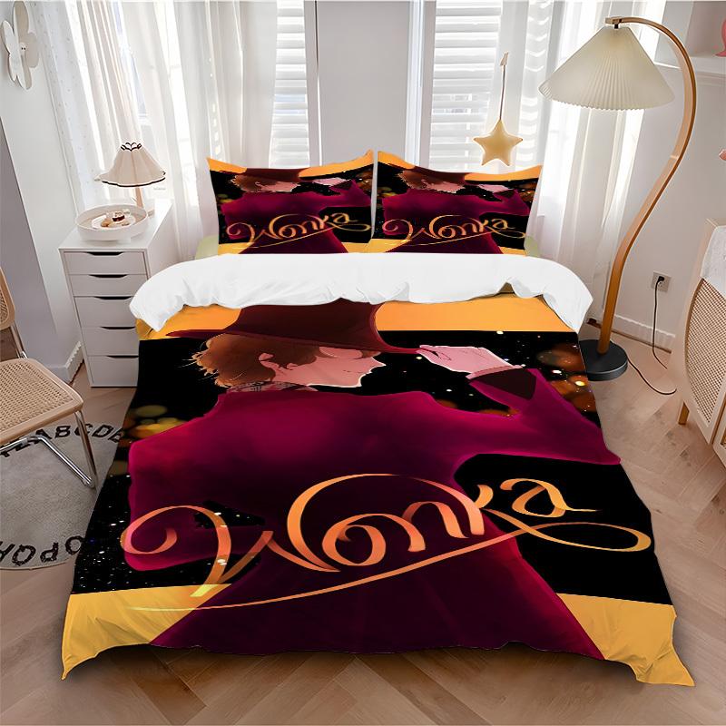 3pcs Chocolate Factory, Wonka Cover Set, Bedding Set, Soft Comfortable Duvet Cover, For Bedroom, Guest Room (1*Duvet Cover + 2*Pillowcases,