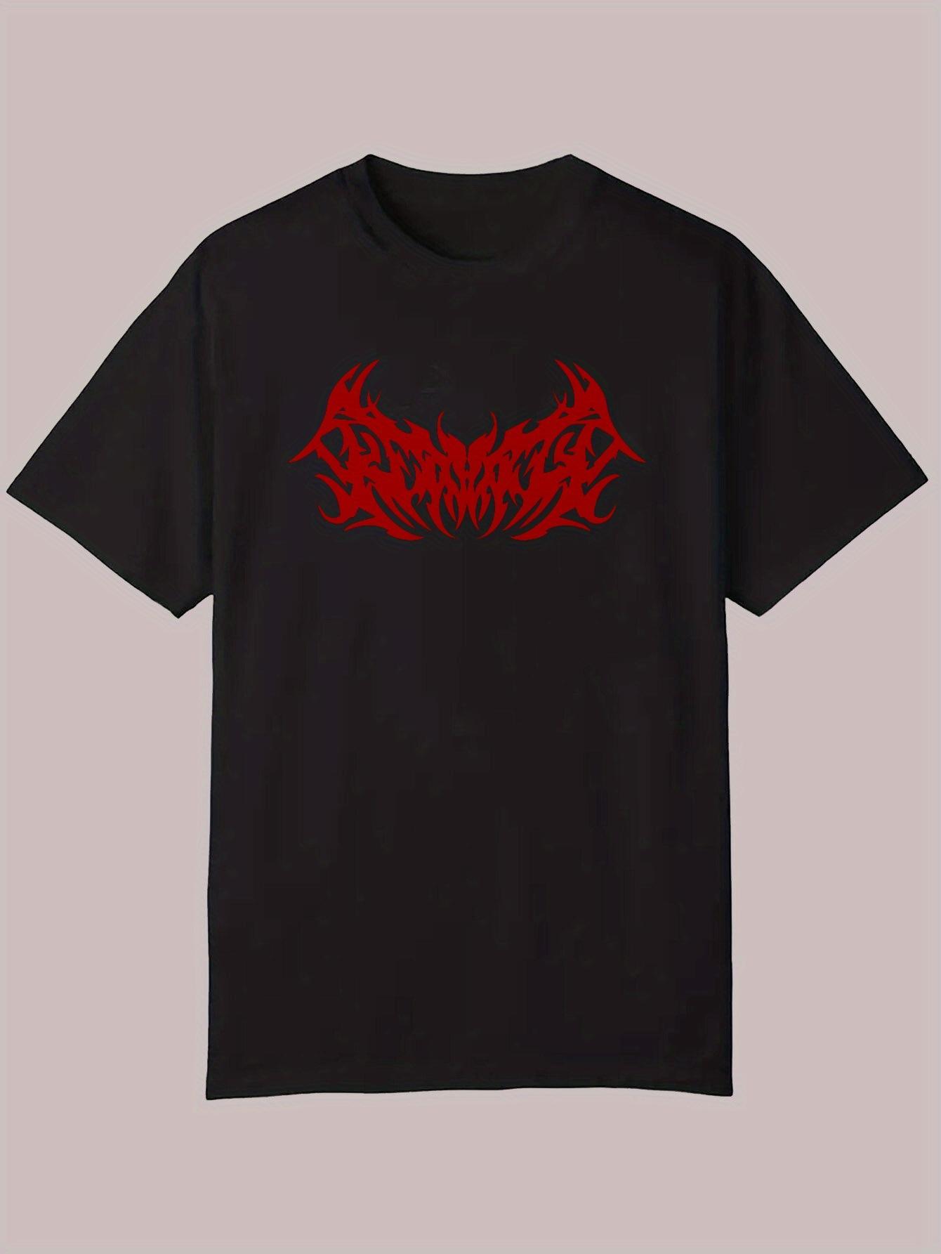 

Casual Summer Graphic T-shirt - Red & Black Polyester Crew Neck Tee with Dragon Design M