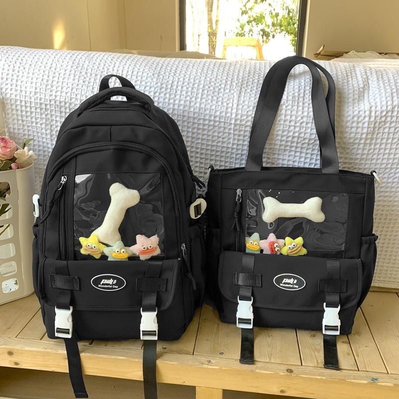 Schoolbag student schoolbag Japanese two-dimensional transparent pain bag Campus girl versatile transparent doll bag Middle school primary school girl