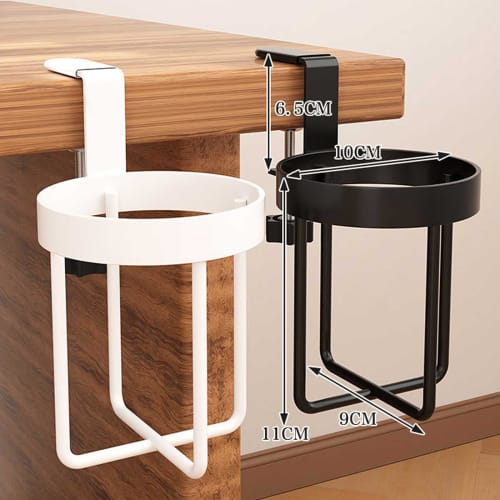 Metal Cup Holder, Clamp-on Tabletop, Fits Under-Desk Storage, Space-Saving, Easy Installation, Spill-Proof, Multifunctional Storage Rack for Cups, Mug