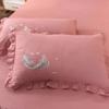4pcs/set Korean Feather Embroidered Bed Skirt Bedding Set Female Princess Style Solid Color Double Sheet Quilt Cover Pillowcases Set