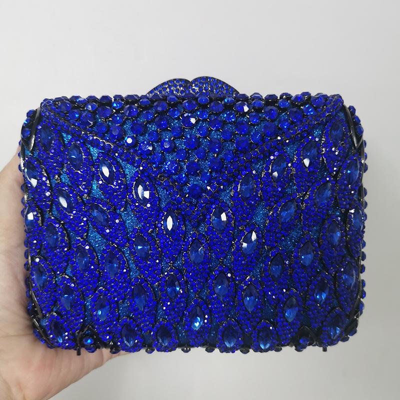 Silver/Blue Large Rhinestone Evening Clutch Purse WHTUOHENG Square Shape Crystal Handbags Diamond Party Prom Purses Minaudiere