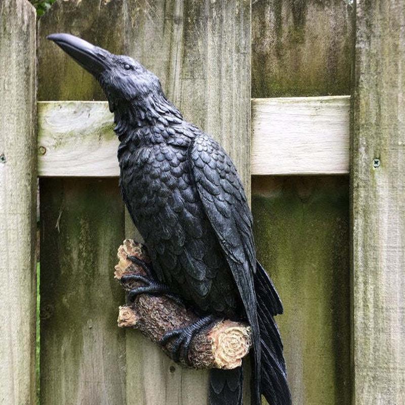 Black Crow Perch Wall Sculpture - Resin Wall Hanging Ornament