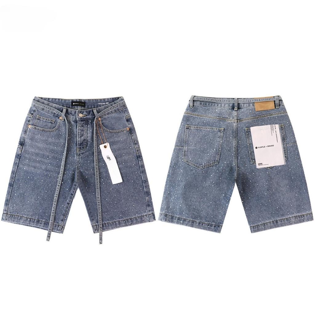 LUXEONDenim Shorts Mens Women with Stunning Rhinestone Sunburst Design High Quality Casual Summer Shorts