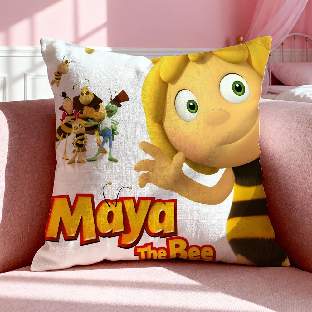 Cartoon M-Maya The Bee Cushion Cover Breathable Linen Pillowcase Summer Odorless Eco-Friendly Invisible Zipper Washable