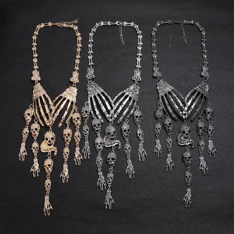 Gothic Multilayer Skull Bone Choker Statement Bib Collar Necklace Jewelry Party
