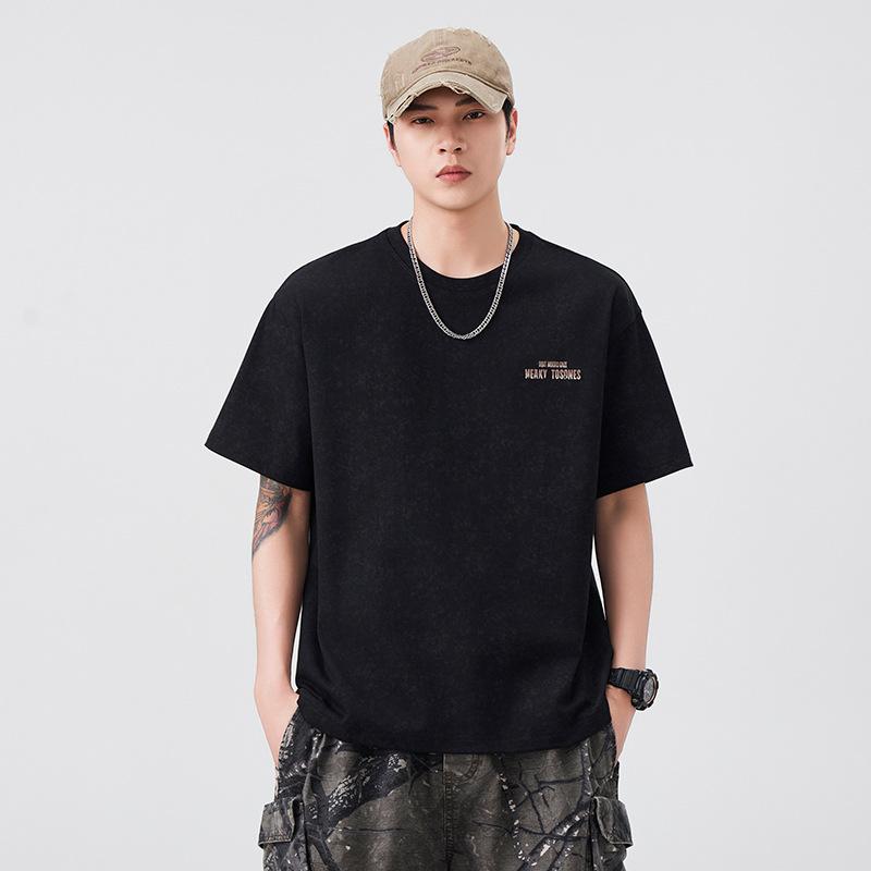 Short-sleeved T-shirt Men's Summer Heavy Cotton Printed T-shirt Loose Round Neck Half-sleeved Top