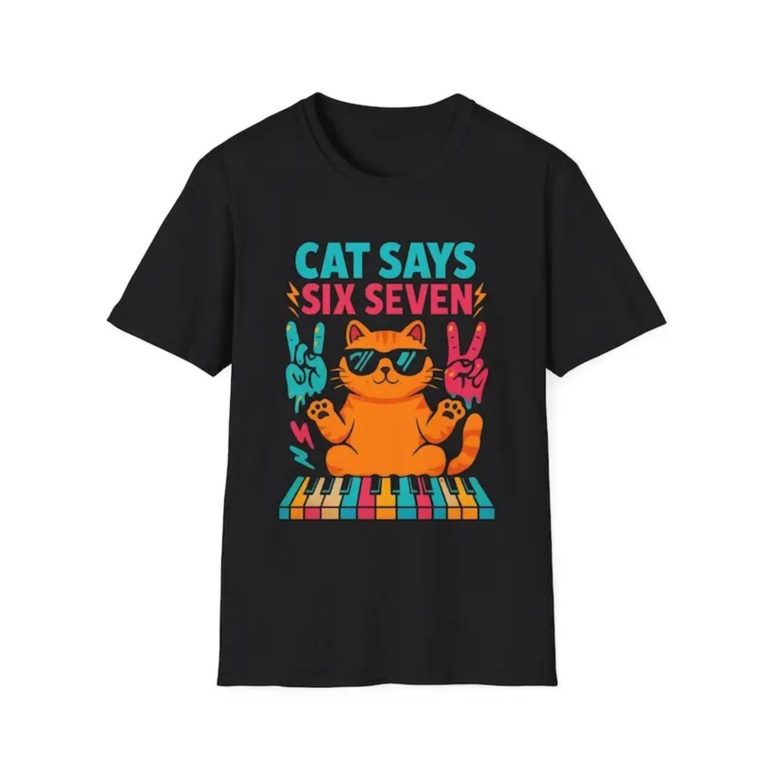 

Funny _6 7_ Cat Meme T-Shirt _ Gen Z Slang Tee Graphic t shirts cotton Vintage round neck Streetwear Tees Short Sleeve S чёрный