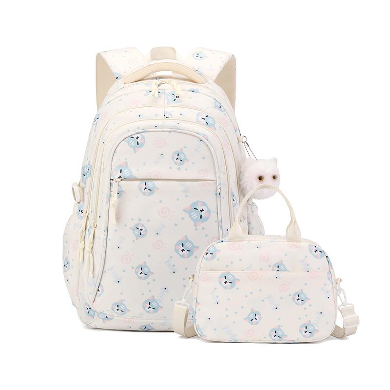 New Kitten Pattern Junior High School School Bag Girl Two Piece Set Elementary School Middle School Students Backpack Large Capacity