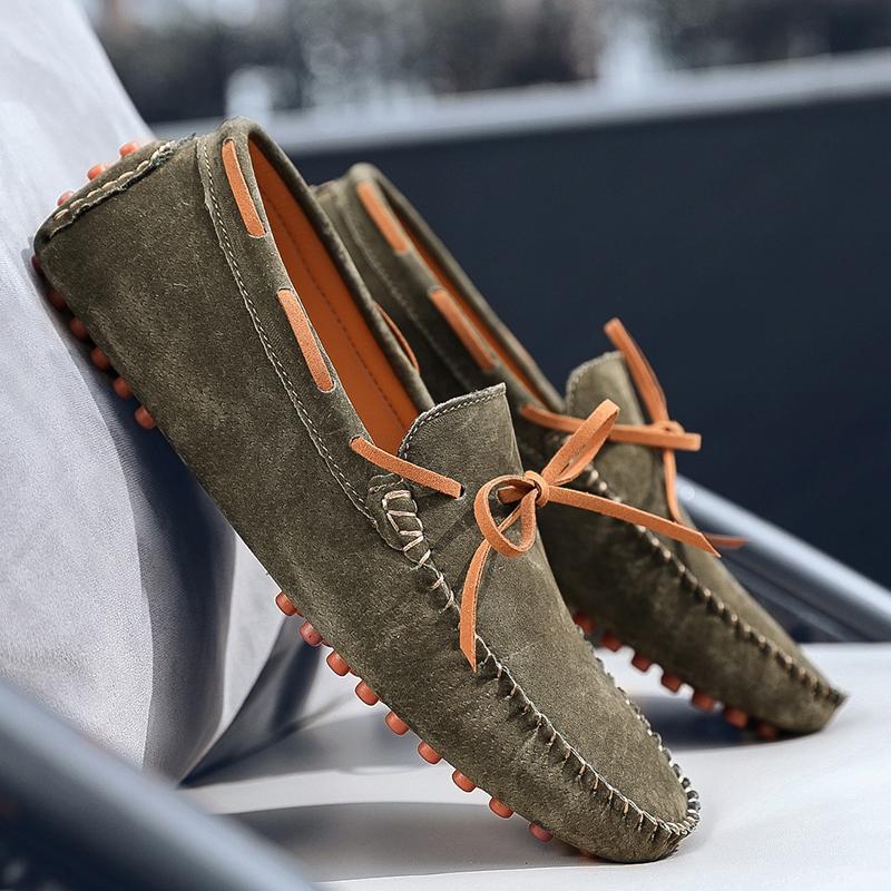 Sommer Herren Wildleder Slipper Leder Freizeit Slip-on Schuhe Handgefertigt Mokassins Freizeit Spaziergang Herren Fahrschuhe Elegante Freizeitschuhe