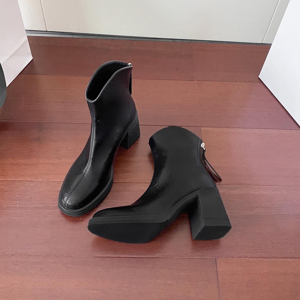 White removable thick-soled trouser boots autumn and winter new retro two-wear long short boots thick heel medium tube western boots