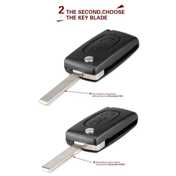 ENERGY01 VA2 CE0523 - Coque Clé Peugeot 107 207 307 308 407 2 Boutons CE0523 Lame sans RAINURE - Pile sur Circuit Imprimé