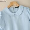 ZANZEA Women Casual Doll Collar Solid Color Short Sleeve Blouse