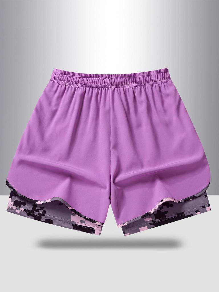 Women's Summer Double Layer Camo Sports Shorts - Quick-Dry Mesh with Pockets