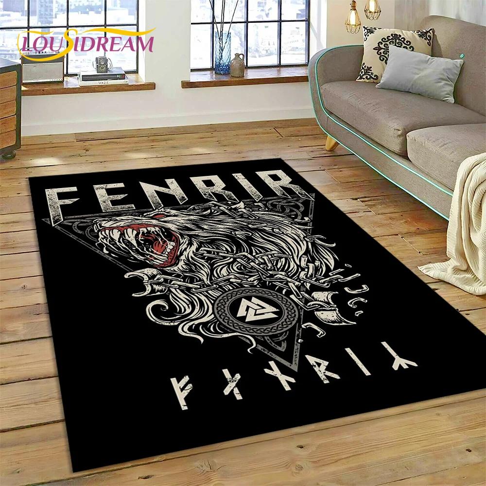 Viking Severská Mytologie Odin Valhalla Symboly Koberec Kobereček pro Domov Obývací Pokoj Ložnice Pohovka Rohožka Dekor, dětská Protiskluzová Podložka na Podlahu
