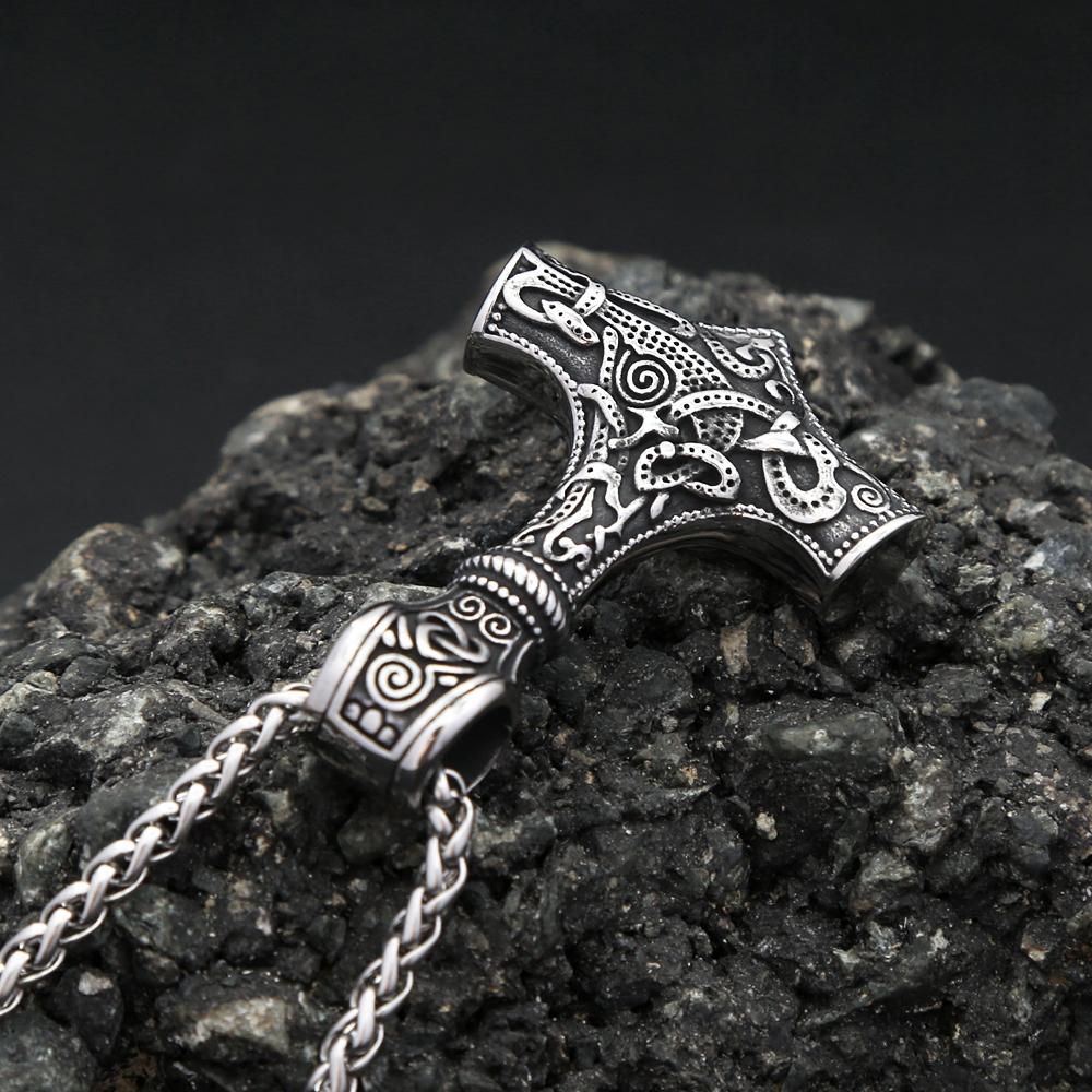 Vintage Classic Vikings Thor Mjolnir Hammer Pendant Necklace Men's Stainless Steel Nodic Amulet Pagan Jewelry Gifts Dropshipping