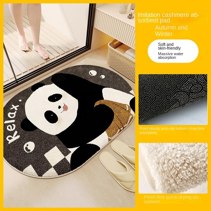 VIKAMA Cartoon Panda Badezimmertür Teppich Saugfähige Rutschfeste Matte Schlafzimmer Imitation Kaschmir Teppich Heimdekoration