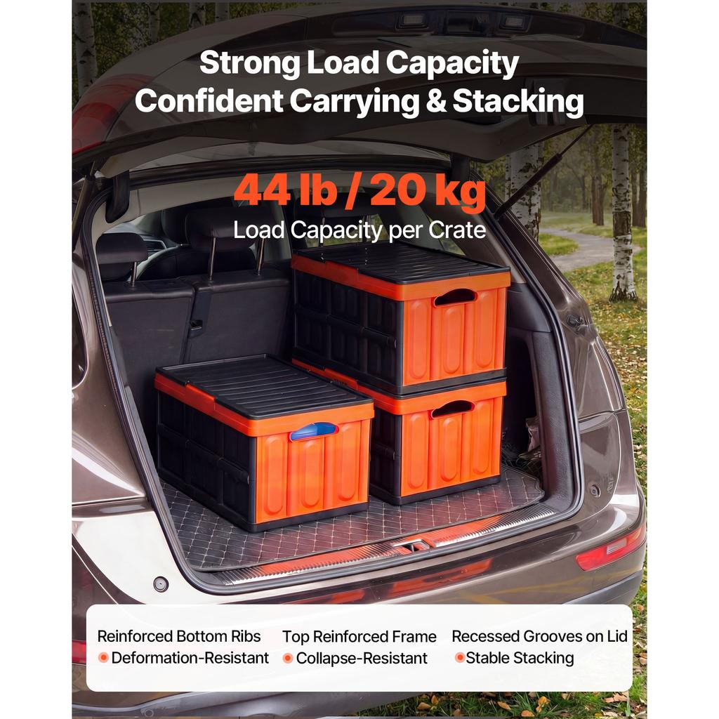 SucceBuy 45L Plastic Collapsible Storage Bins 3 Packs with Lids Handles Holds 44 lbs Per Bin Space-Saving for Home Organizing