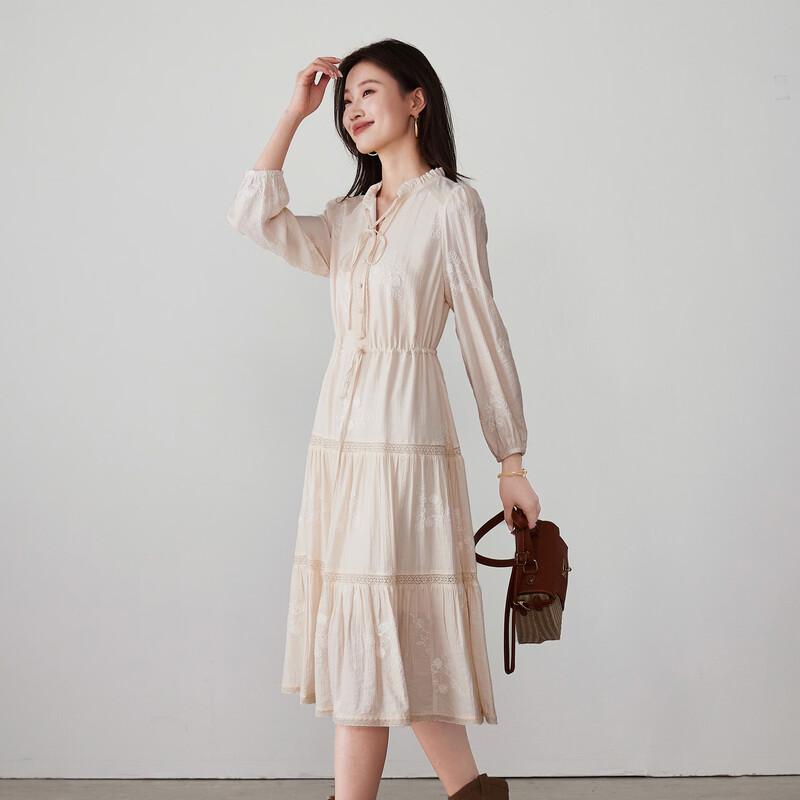 Sofsil French Pastoral Embroidered V-Neck Dress M