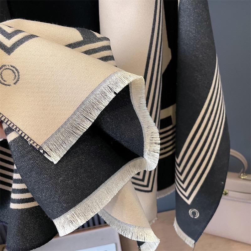 Autumn and winter women's scarves retro style color matching warm scarf imitation cashmere letters double-sided thickened air conditioner shawl