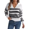 Women's Hooded Sweatshirt with Casual Collar and Contrast Striped Long-Sleeved Knitted Pullover