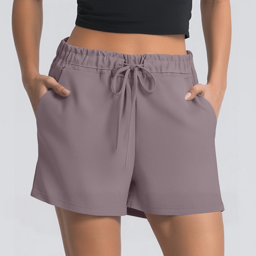 Damen Sommer Kordelzug Sportshorts Hohe Taille Lässige Shorts mit Taschen