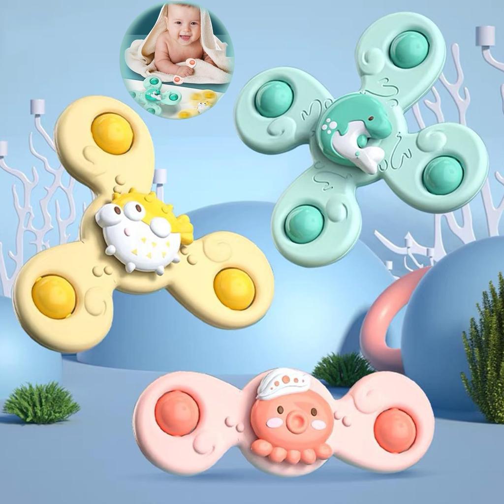 Set of 3 Baby Toys, Hand Spinners for Bathtime and Water Play, BirthdayChristmas Gift, Baby Bath Toys for 0 Years Old, Detachable Suction Cups, Sea