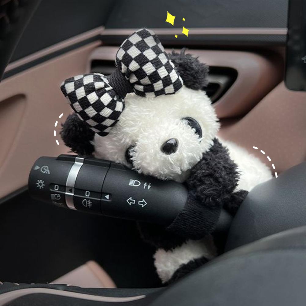 Car Cute Bowknot Panda Wiper Turn Signal Switch Ornaments Plush Decor Doll Auto Interior Accessories