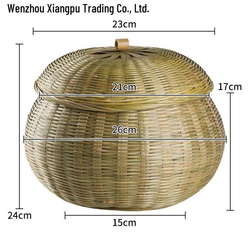 Bamboo Woven Pumpkin Basket with Lid for Tea, Snacks, and Egg Storage