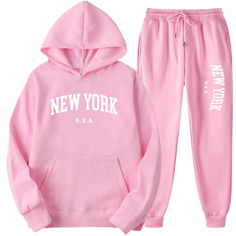 Unisex Fashion Letter Print Casual Loose Hoodie Set