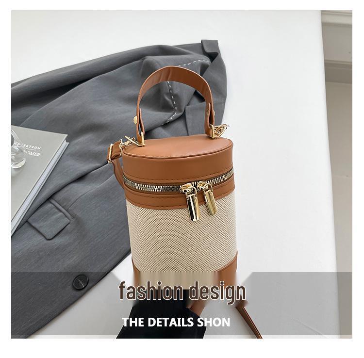 2025 Versatile Color Block Patchwork Crossbody Women’s Round Bucket Bag