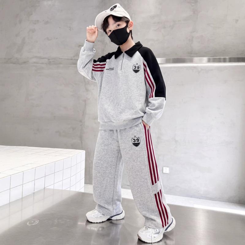 Boys Casual College Style Two Piece Sweatshirt Set