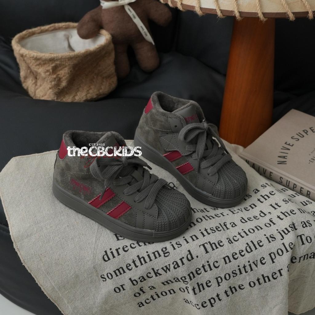 XSHX retro "German board shoes" children's high-top leather board shoes winter velvet boys and girls Velcro 2481