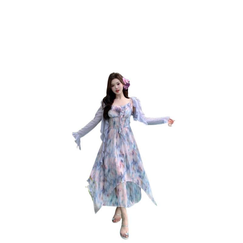 2025 Spring/Summer Plus Size Floral Chiffon Camisole Dress for Women